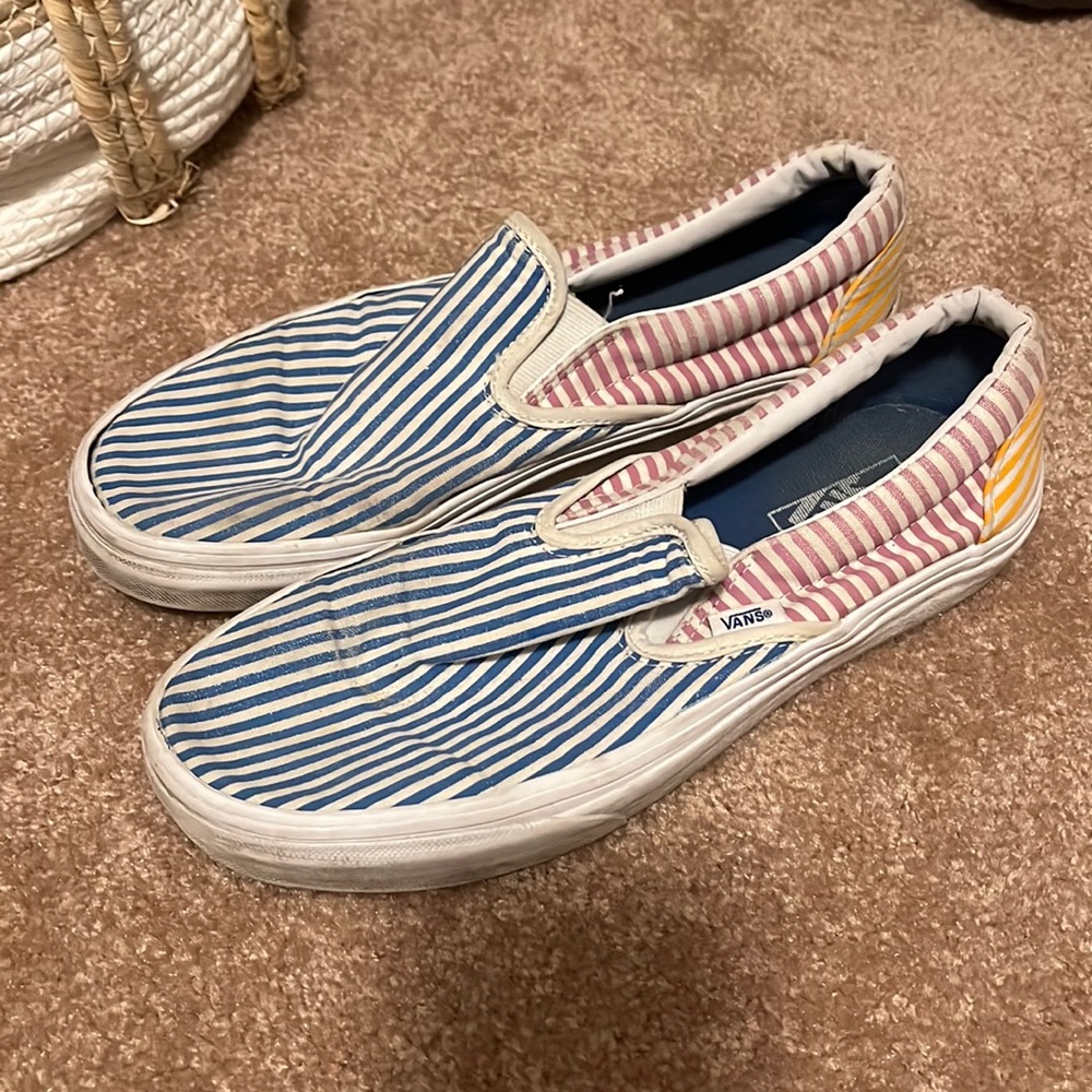 Vans size 9.5 pink, blue and yellow striped